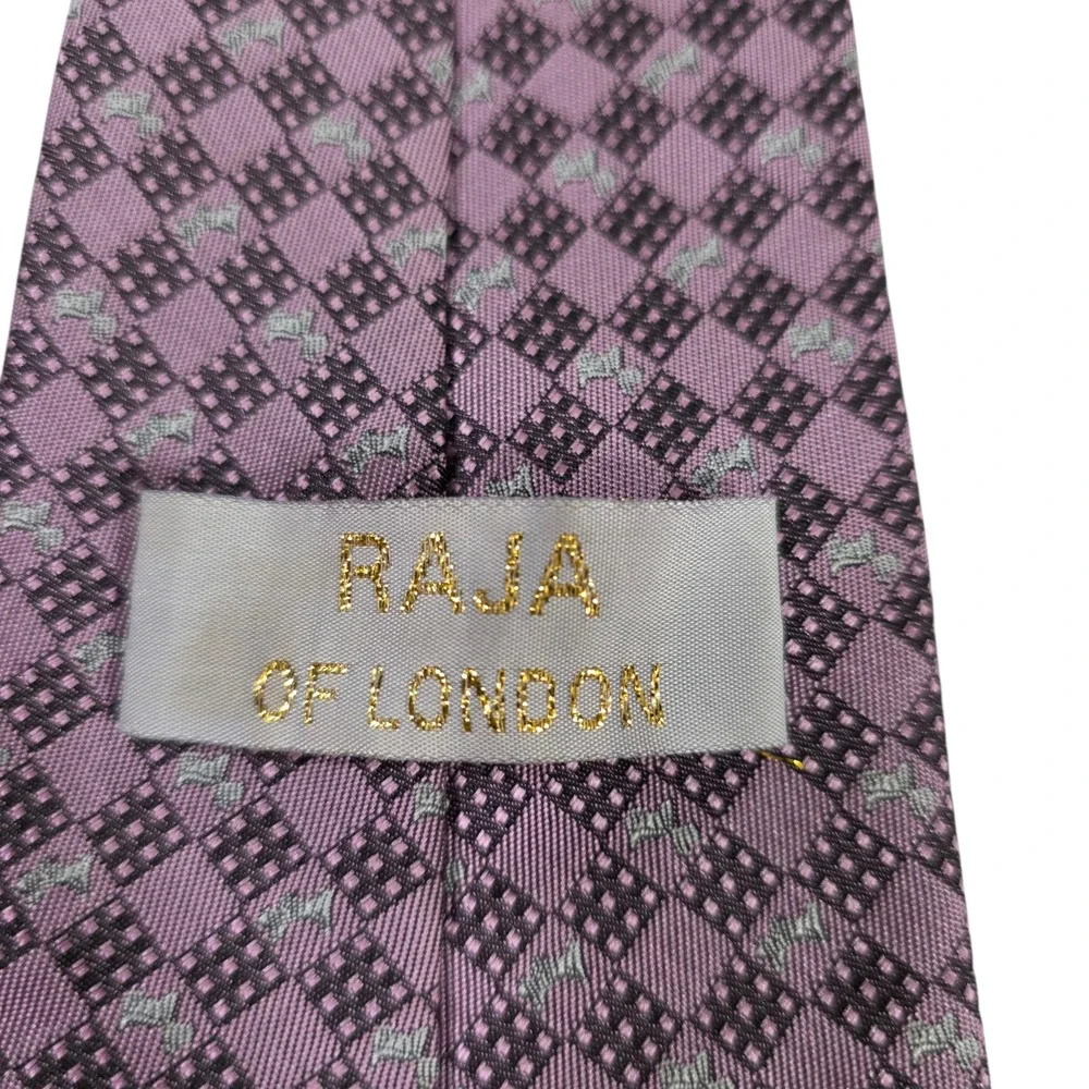 Raja Of London Mens Necktie Purple Silver Silk Woven Diamond‎ Pattern Classic